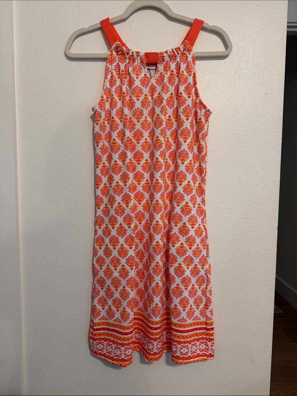 Cabana Life Orange and White Sleeveless Midi Dress